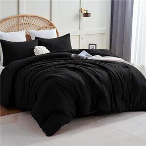 Queen Comforter Set Black, 3 Pieces Solid Queen Comforter Breathable Quilted